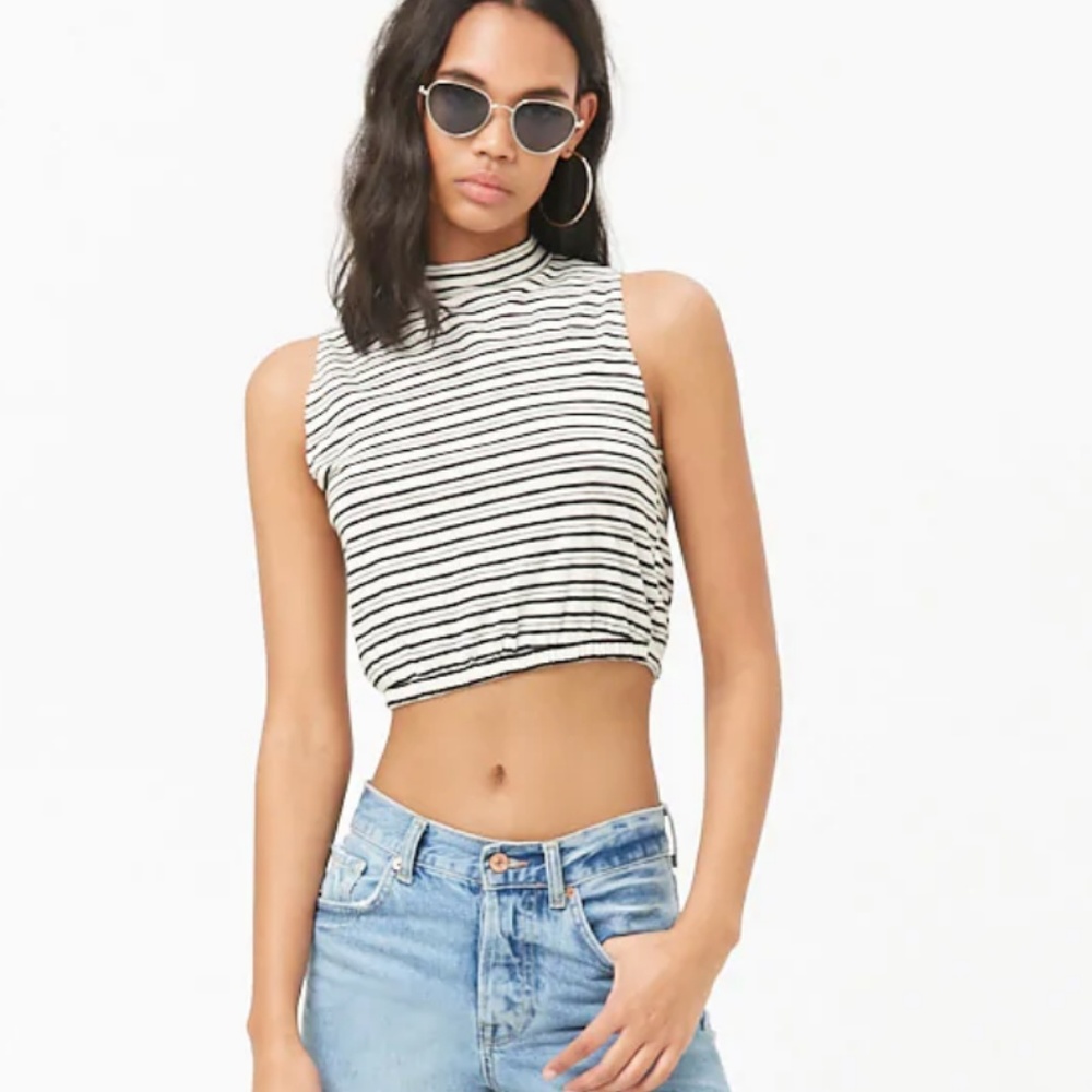 Striped Mock Neck Crop Top